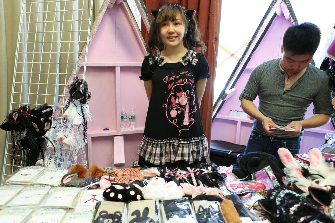 Hitome Hime had elaborate cat ears, cat-themed stockings, and other wearable items for sale.<br/>